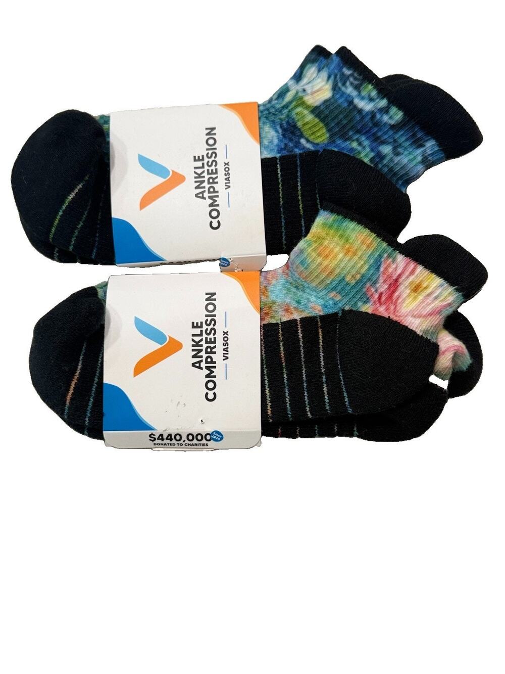 NWT Lot of 2 Viasox Ankle Compression Socks Size S/M - W 5-9 M 6-8